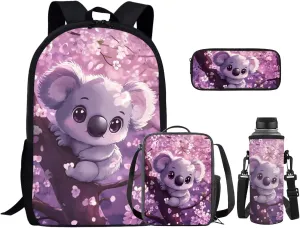 Koala Kids School Backpack for Girls Bookbag with Lunch Box Kawaii 5th Grade Backpacks for Girls Elementary School Bag with Bottle Sleeve and Pencil Case for Hiking Daypack