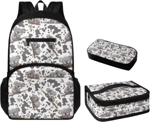 Koala School Bag and Lunch Box Set for Girls Kids Backpack Set with Water Bottle Holder Kids School Handbag Lightweight Backpack for Middle High School/Business Trip/Excursions