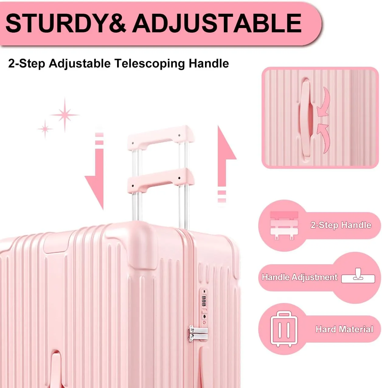 Krute Luggage 28 Inch Suitcase with 4 Universal Wheels TSA Lock PC ABS Hardside Checked Luggage (Pink)
