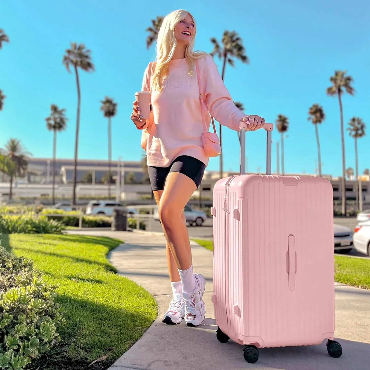 Krute Luggage 28 Inch Suitcase with 4 Universal Wheels TSA Lock PC ABS Hardside Checked Luggage (Pink)