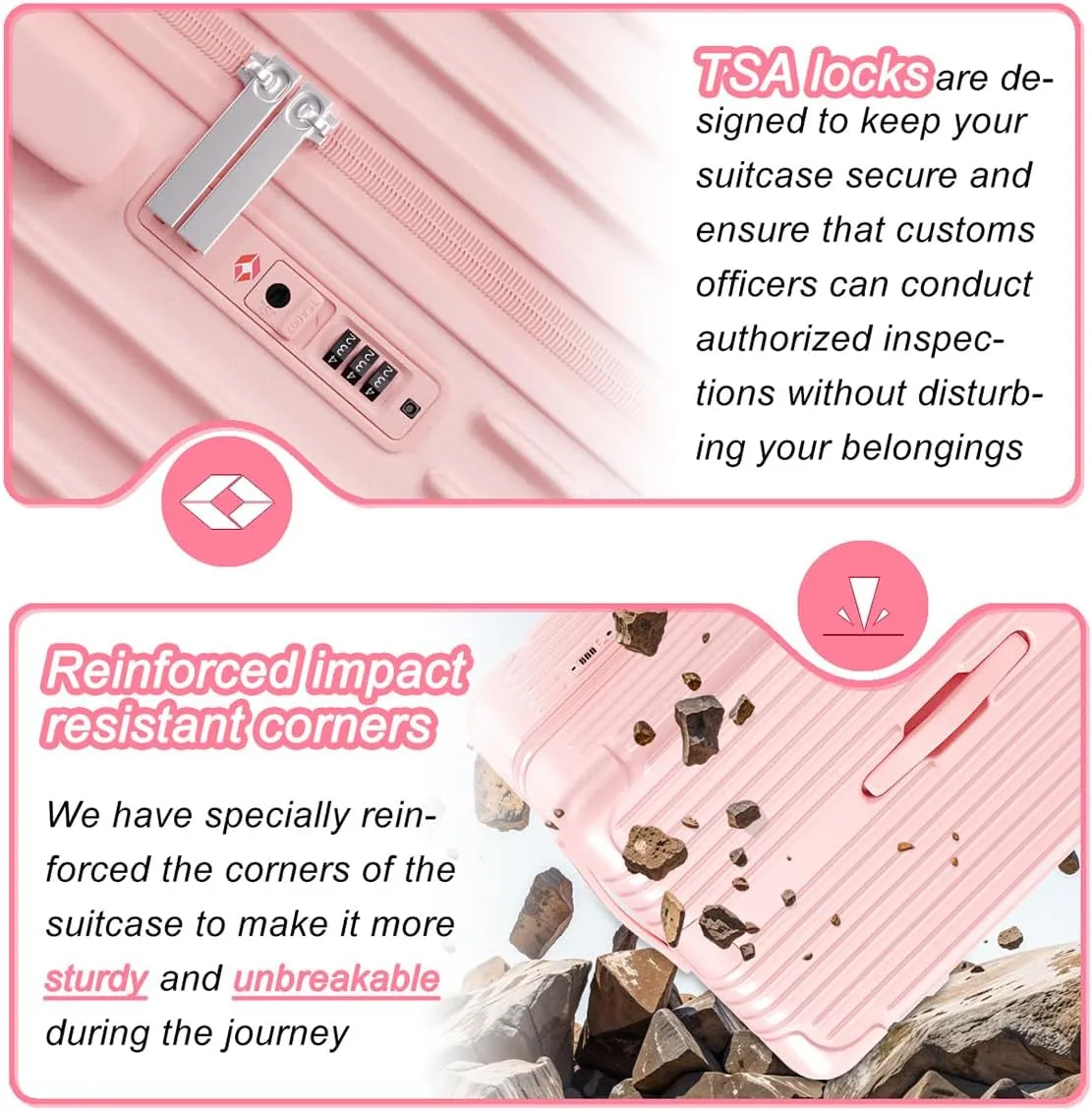 Krute Luggage 28 Inch Suitcase with 4 Universal Wheels TSA Lock PC ABS Hardside Checked Luggage (Pink)