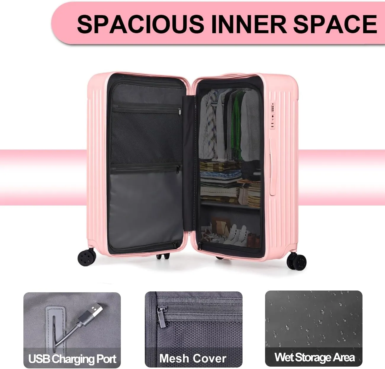 Krute Luggage 28 Inch Suitcase with 4 Universal Wheels TSA Lock PC ABS Hardside Checked Luggage (Pink)