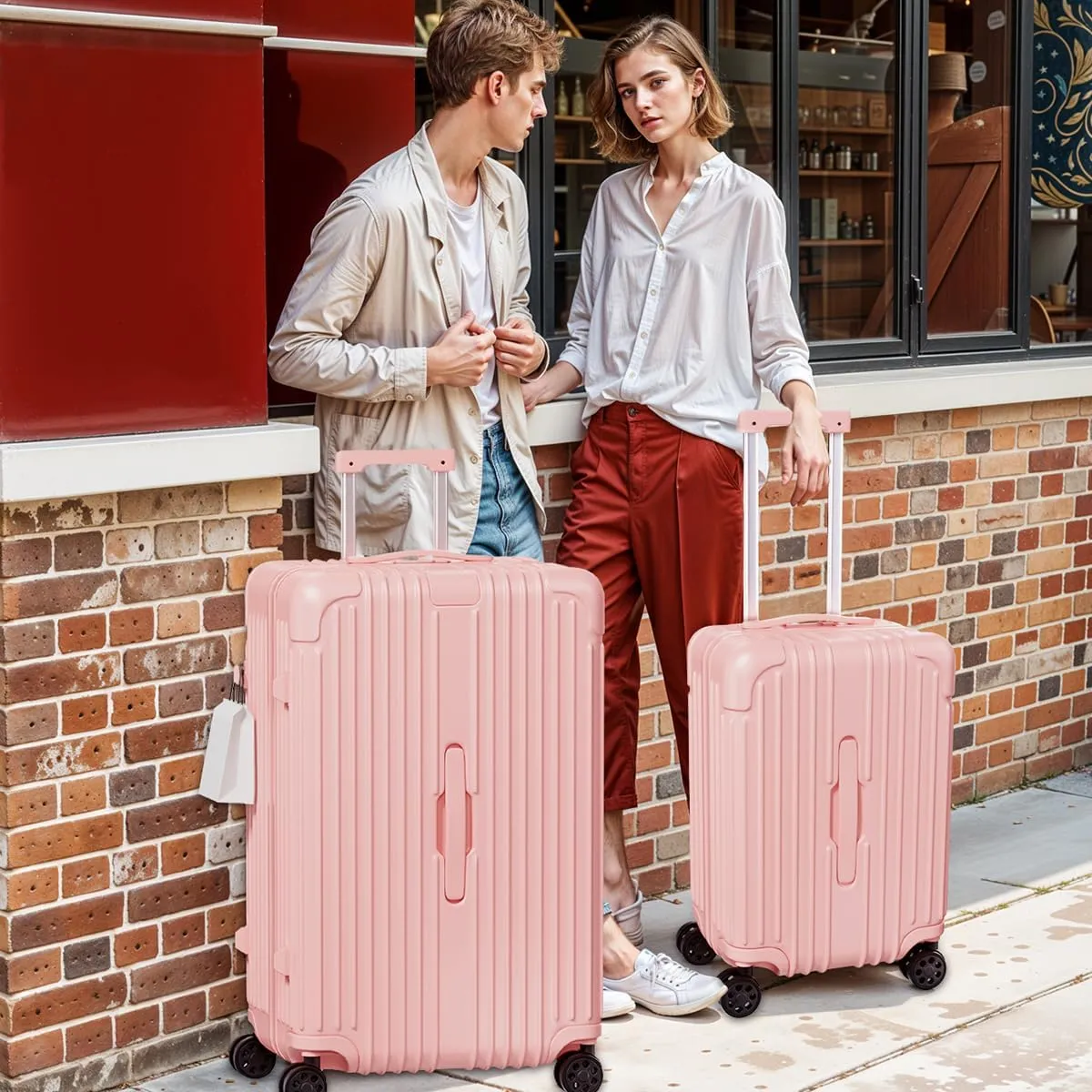 Krute Luggage 28 Inch Suitcase with 4 Universal Wheels TSA Lock PC ABS Hardside Checked Luggage (Pink)