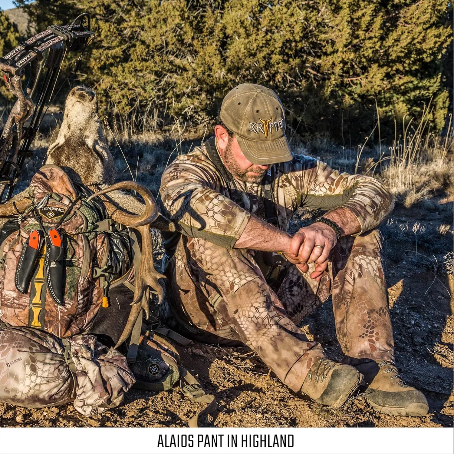 Kryptek Men's Alaios, Lightweight, Quick Drying 8 Pocket Camo Hunting Pant with Reinforced and Padded Knee