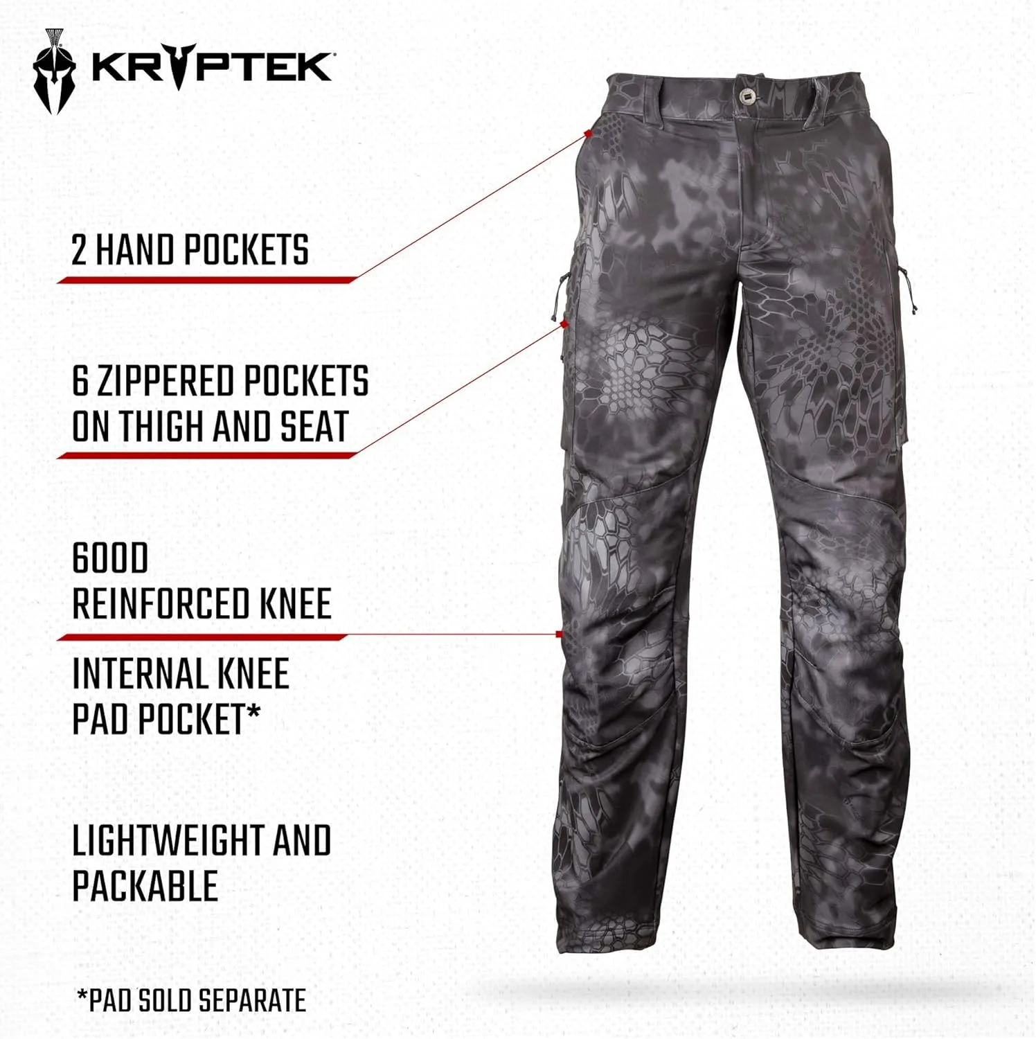 Kryptek Men's Alaios, Lightweight, Quick Drying 8 Pocket Camo Hunting Pant with Reinforced and Padded Knee