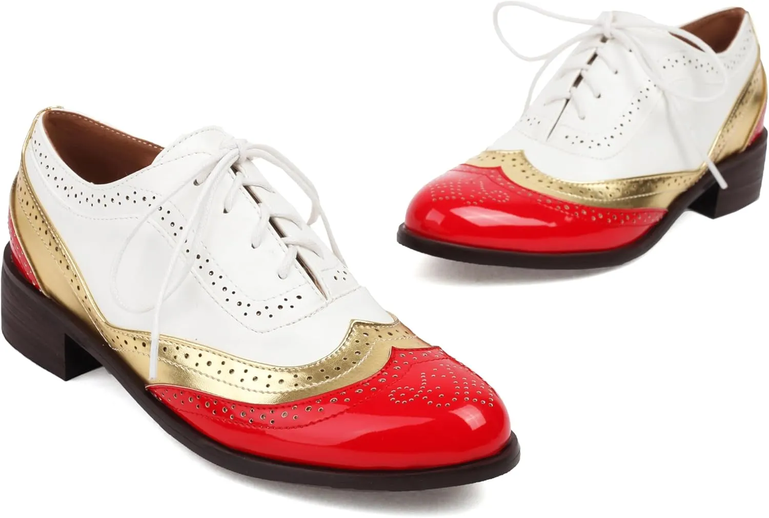 Lace-up Wingtips Oxford Shoes for Women Cutout Brogues Saddle Shoes