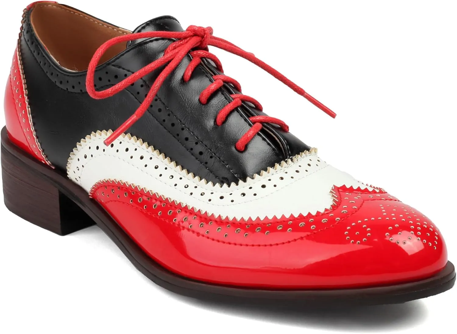 Lace-up Wingtips Oxford Shoes for Women Cutout Brogues Saddle Shoes