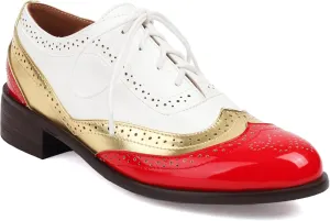 Lace-up Wingtips Oxford Shoes for Women Cutout Brogues Saddle Shoes