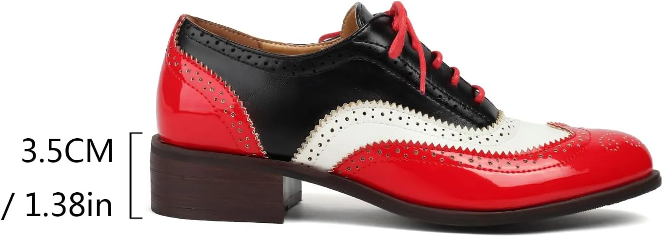 Lace-up Wingtips Oxford Shoes for Women Cutout Brogues Saddle Shoes