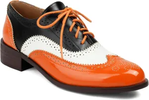 Lace-up Wingtips Oxford Shoes for Women Cutout Brogues Saddle Shoes