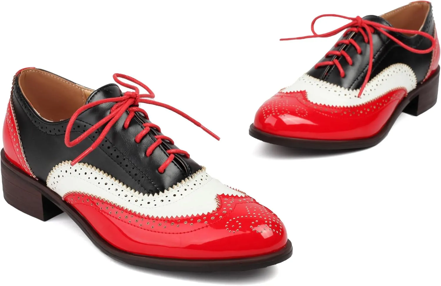 Lace-up Wingtips Oxford Shoes for Women Cutout Brogues Saddle Shoes