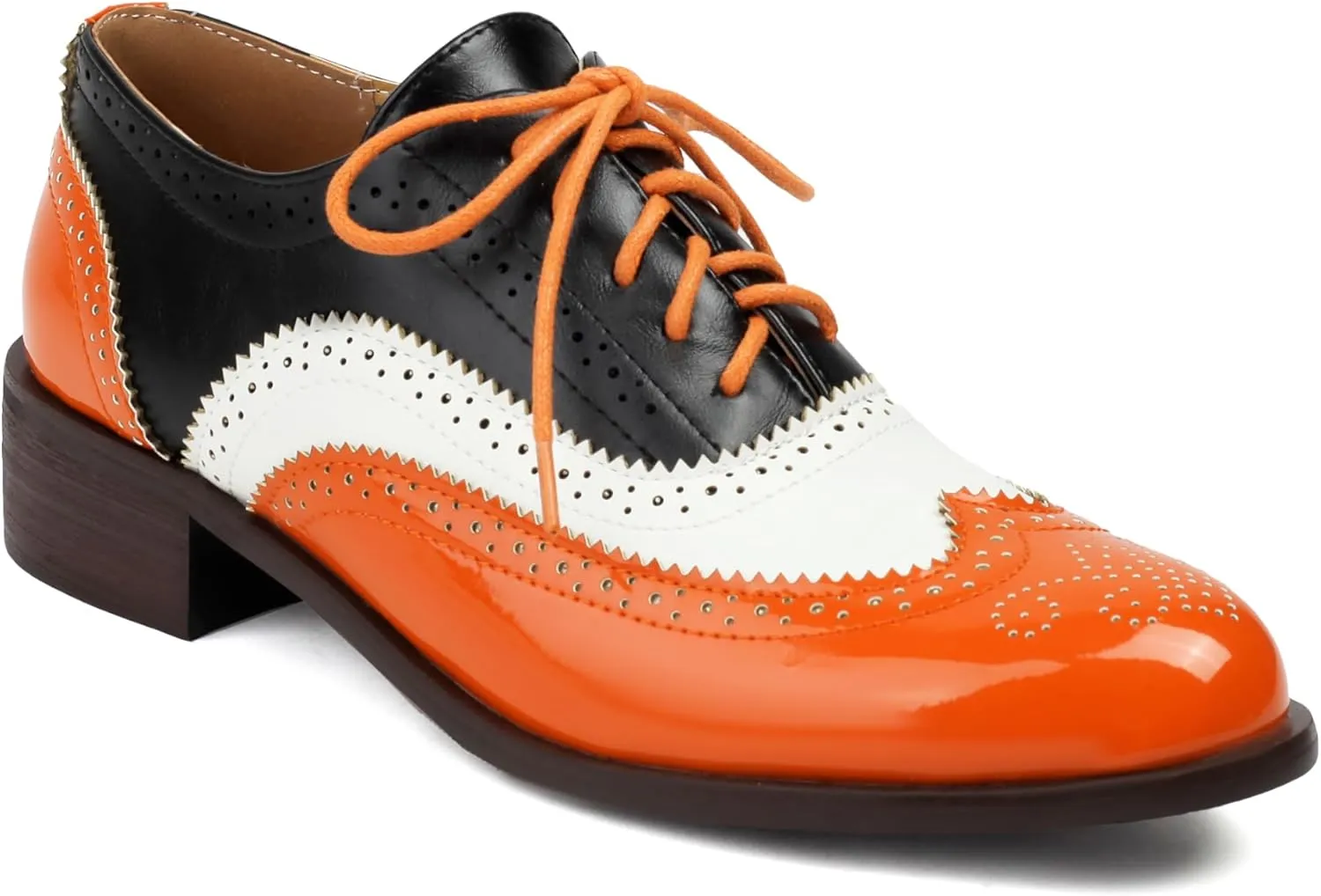 Lace-up Wingtips Oxford Shoes for Women Cutout Brogues Saddle Shoes
