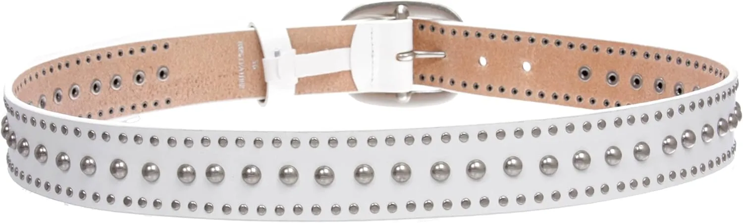 Ladies Oval Buckle Metal Circle Studded Leather Belt