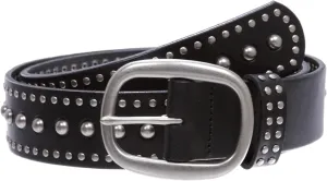 Ladies Oval Buckle Metal Circle Studded Leather Belt