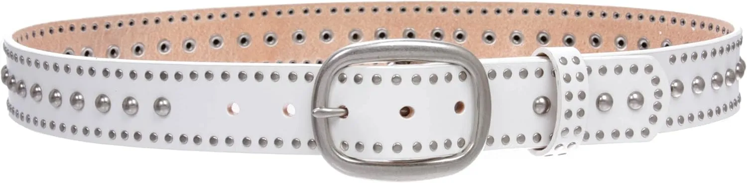 Ladies Oval Buckle Metal Circle Studded Leather Belt