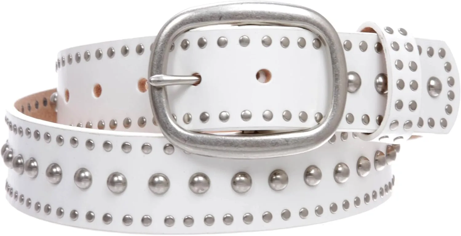Ladies Oval Buckle Metal Circle Studded Leather Belt