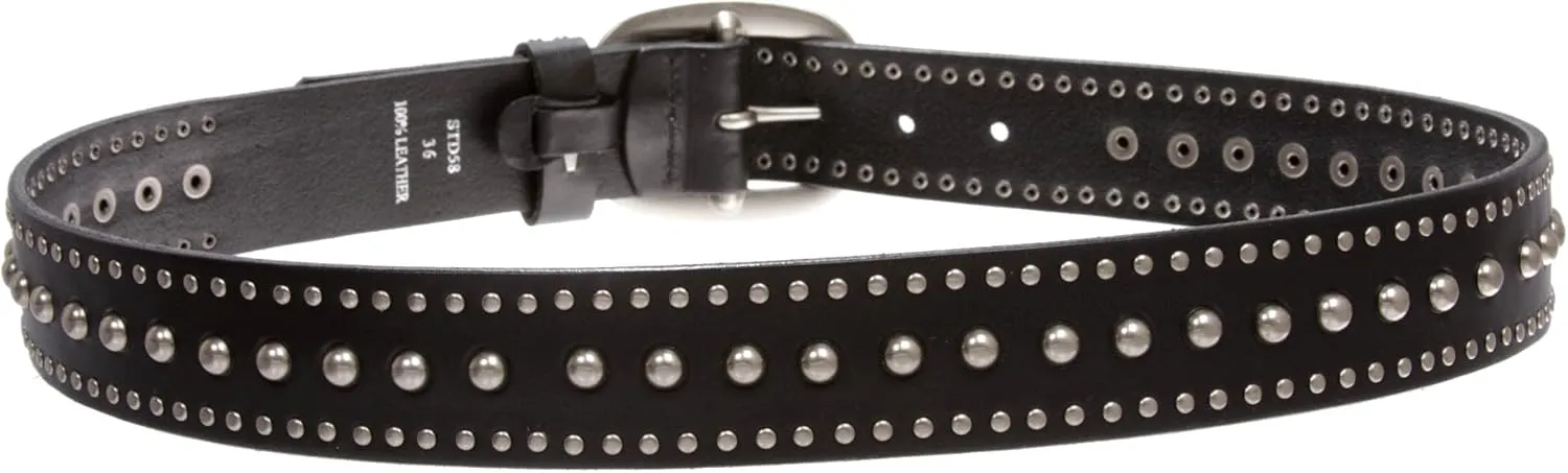 Ladies Oval Buckle Metal Circle Studded Leather Belt