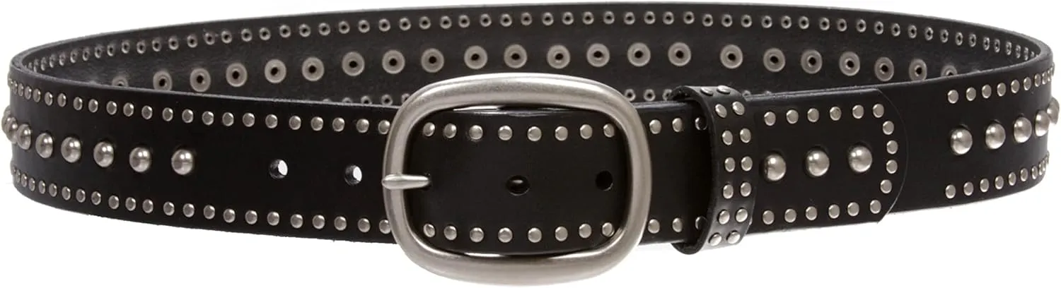 Ladies Oval Buckle Metal Circle Studded Leather Belt