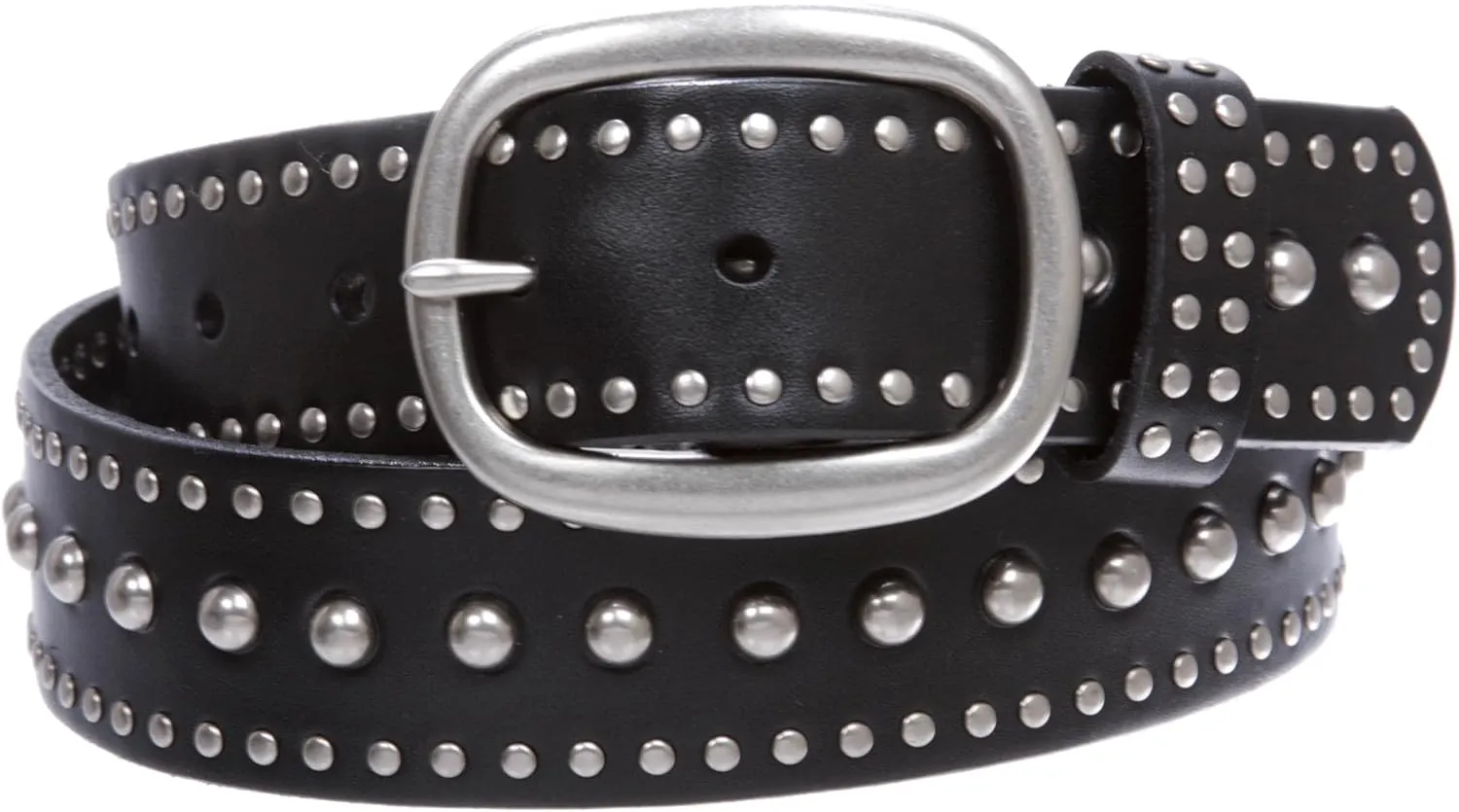 Ladies Oval Buckle Metal Circle Studded Leather Belt
