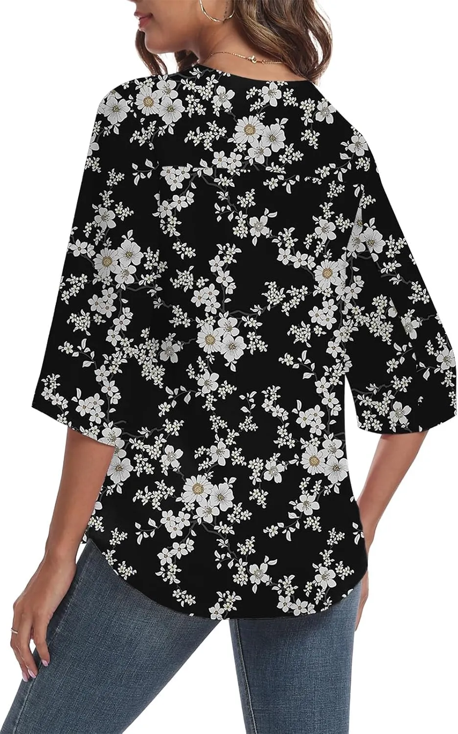 LAOLASI Womens Summer Chiffon Blouses 3/4 Sleeve V Neck Casual Loose Work Tops for Leggings 2025 Flowy Dressy Tshirts