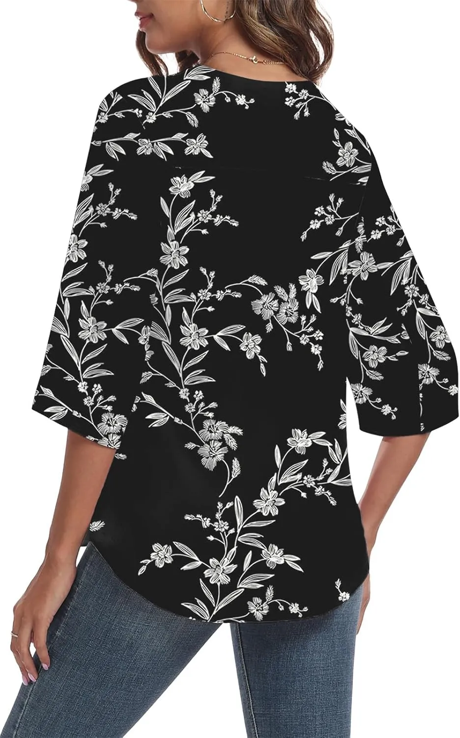 LAOLASI Womens Summer Chiffon Blouses 3/4 Sleeve V Neck Casual Loose Work Tops for Leggings 2025 Flowy Dressy Tshirts