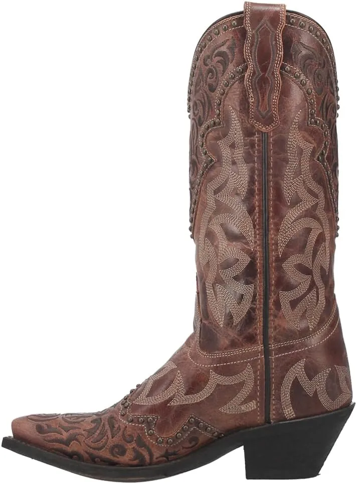 Laredo Womens Braylynn Embroidered Studded Snip Toe Casual Boots Mid Calf Low Heel 1-2" - Brown