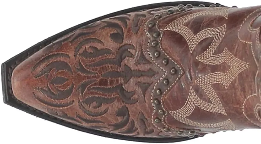 Laredo Womens Braylynn Embroidered Studded Snip Toe Casual Boots Mid Calf Low Heel 1-2" - Brown