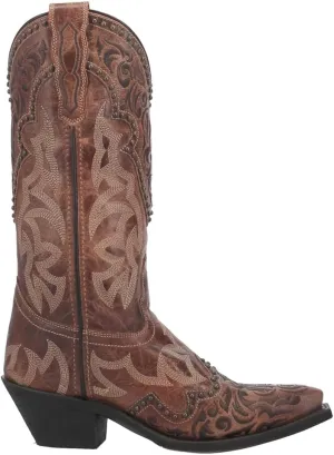 Laredo Womens Braylynn Embroidered Studded Snip Toe Casual Boots Mid Calf Low Heel 1-2" - Brown