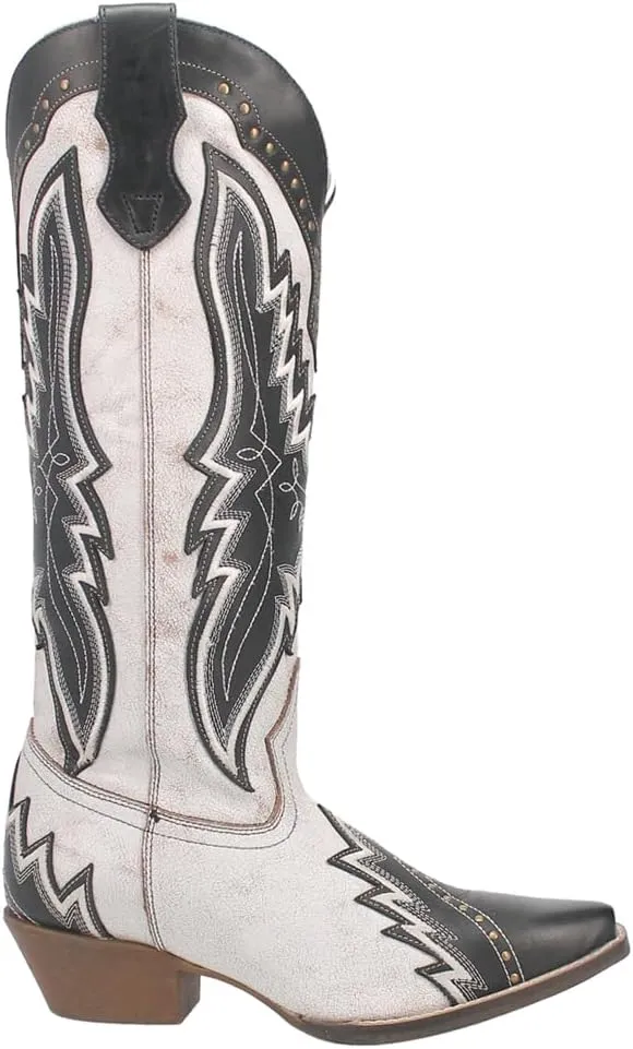 Laredo Womens Shawnee Studded Tooled-Inlay Embroidery Snip Toe Casual Boots Knee High Low Heel 1-2" - White