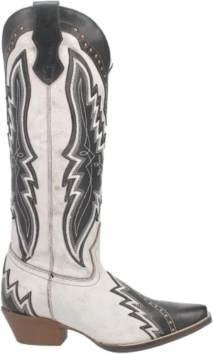 Laredo Womens Shawnee Studded Tooled-Inlay Embroidery Snip Toe Casual Boots Knee High Low Heel 1-2" - White