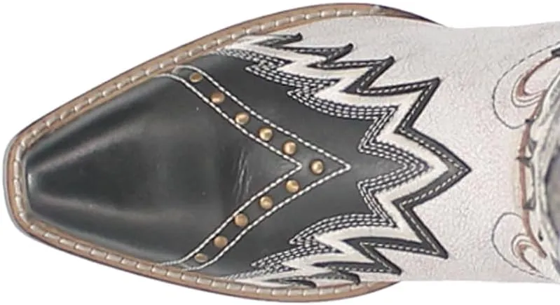 Laredo Womens Shawnee Studded Tooled-Inlay Embroidery Snip Toe Casual Boots Knee High Low Heel 1-2" - White