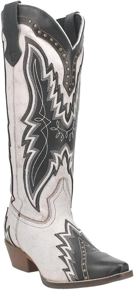 Laredo Womens Shawnee Studded Tooled-Inlay Embroidery Snip Toe Casual Boots Knee High Low Heel 1-2" - White