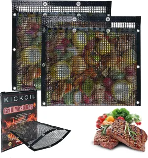Large BBQ Mesh Grill Bags Set 2 Reusable Non-Stick Grill Net for Charcoal Gas Electric Grills&Smokers BBQ Lover Heat Resistant Barbecue Bag Vegetables Grilling Basket Grill Accessories Outdoor Cooking