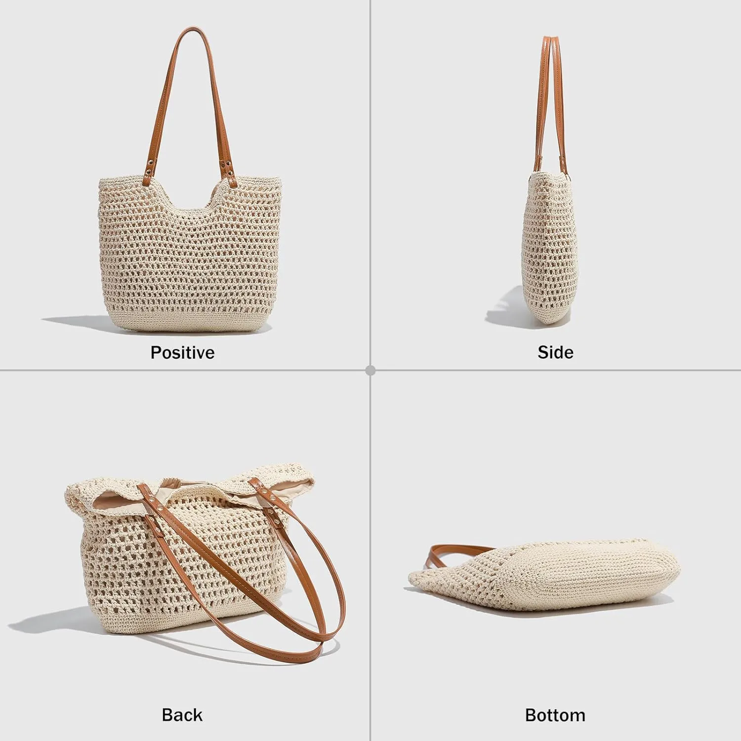 Large Capacity Crochet Knitted Summer Tote, Woven Beach Shoulder Bag, Bohemian Hollow Purses for Shopping Vacation