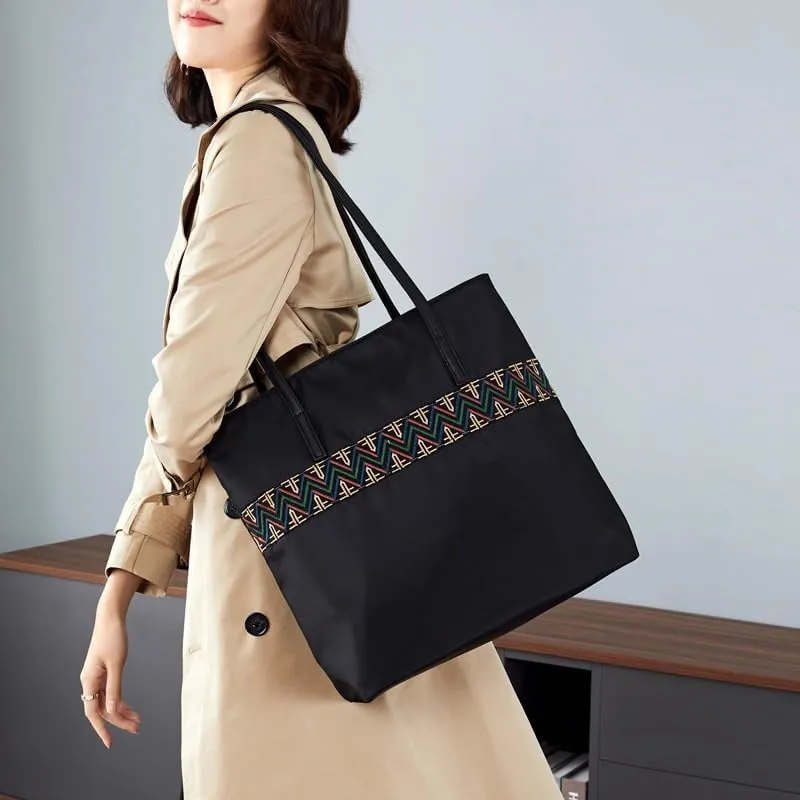 Large Capacity Nylon Embroidered Shoulder Bag For Women Stylish Oxford Cloth Handbag