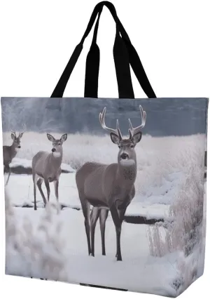 Large Capacity One-shoulder Shopping Bag for Women,Deer in The Wilderness Print Large Capacity Shopping Bag,cloth Handbag