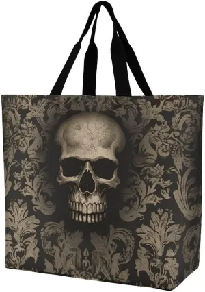 Large Capacity One-shoulder Shopping Bag for Women,Gothic Wallpaper Skull Print Large Capacity Shopping Bag,cloth Handbag