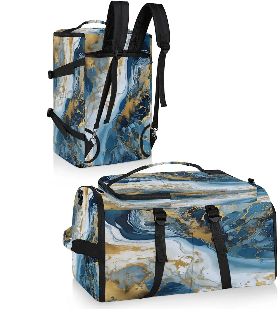Large Carry on Backpack for Women Men Multi-function Gym Duffle Bag Blue Marble Design Backpack Polyester Waterproof Duffel Bags