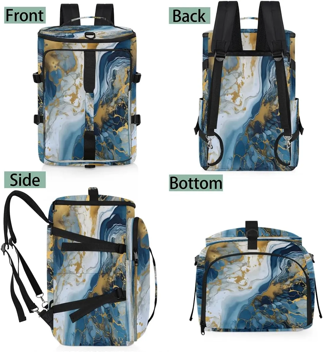 Large Carry on Backpack for Women Men Multi-function Gym Duffle Bag Blue Marble Design Backpack Polyester Waterproof Duffel Bags
