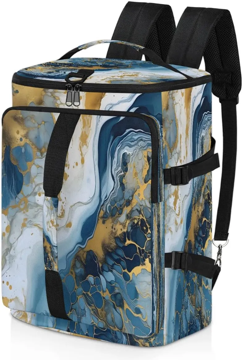 Large Carry on Backpack for Women Men Multi-function Gym Duffle Bag Blue Marble Design Backpack Polyester Waterproof Duffel Bags