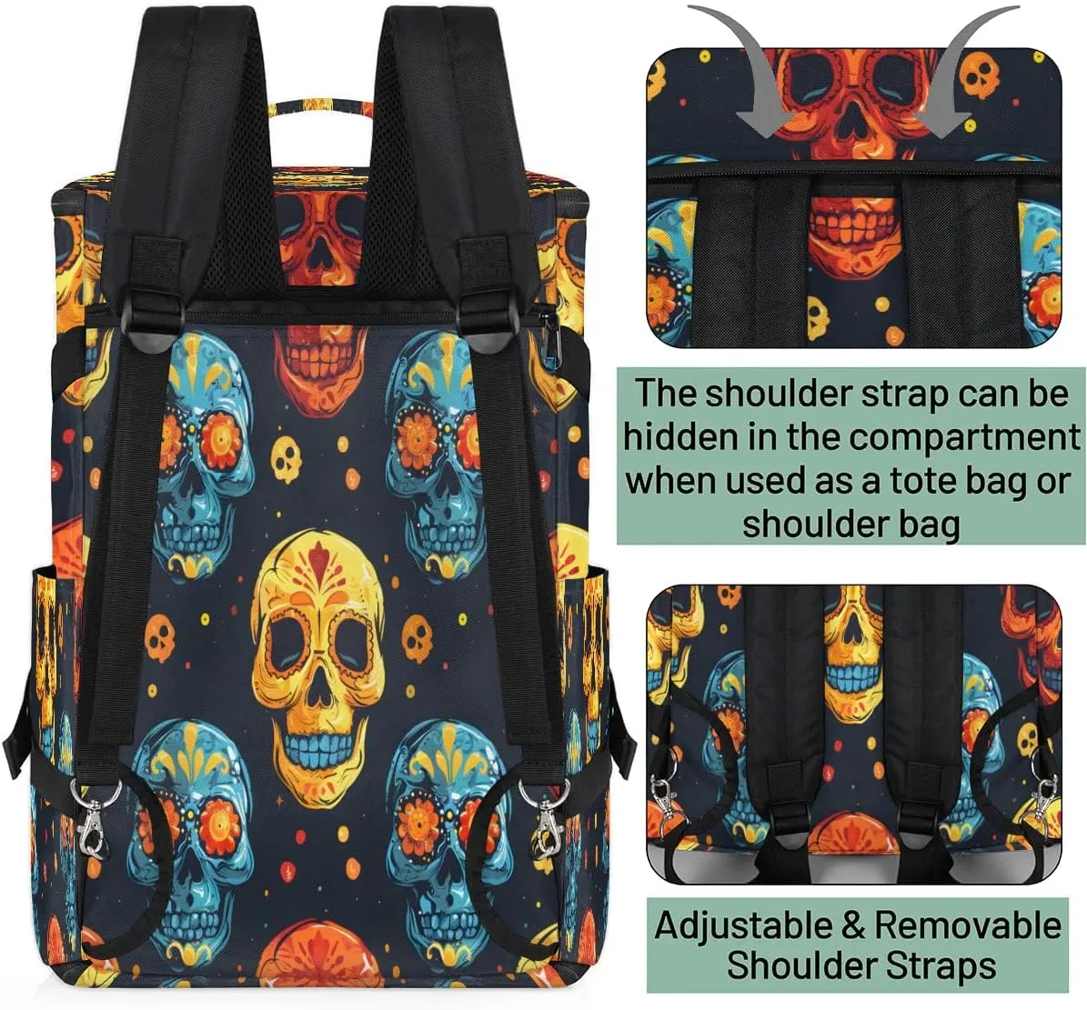 Large Carry on Backpack for Women Men Multi-function Gym Duffle Bag Cute Skulls Backpack Polyester Waterproof Duffel Bags
