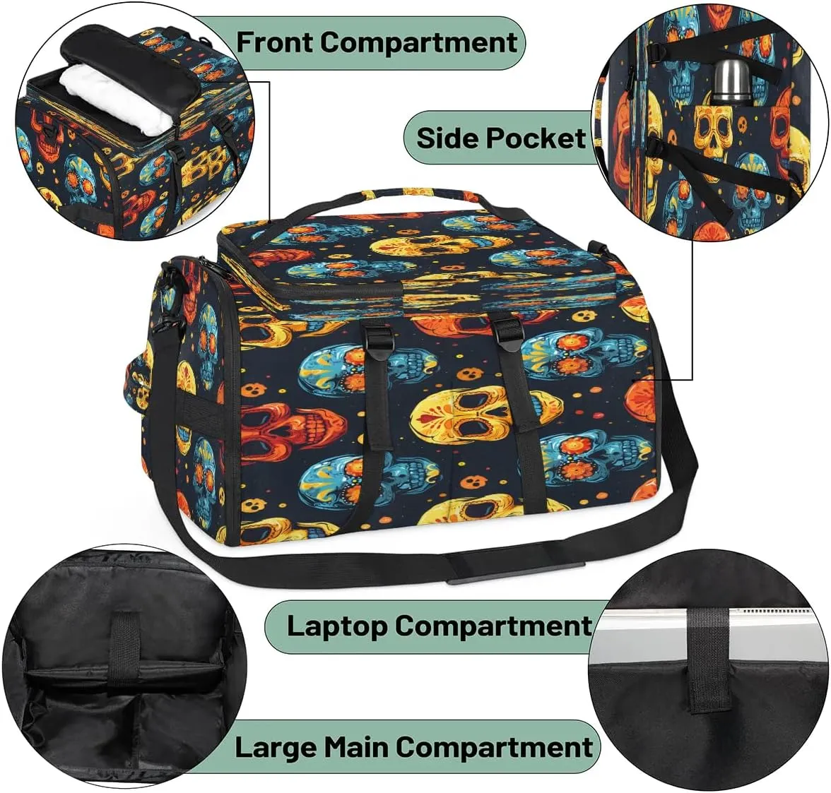 Large Carry on Backpack for Women Men Multi-function Gym Duffle Bag Cute Skulls Backpack Polyester Waterproof Duffel Bags