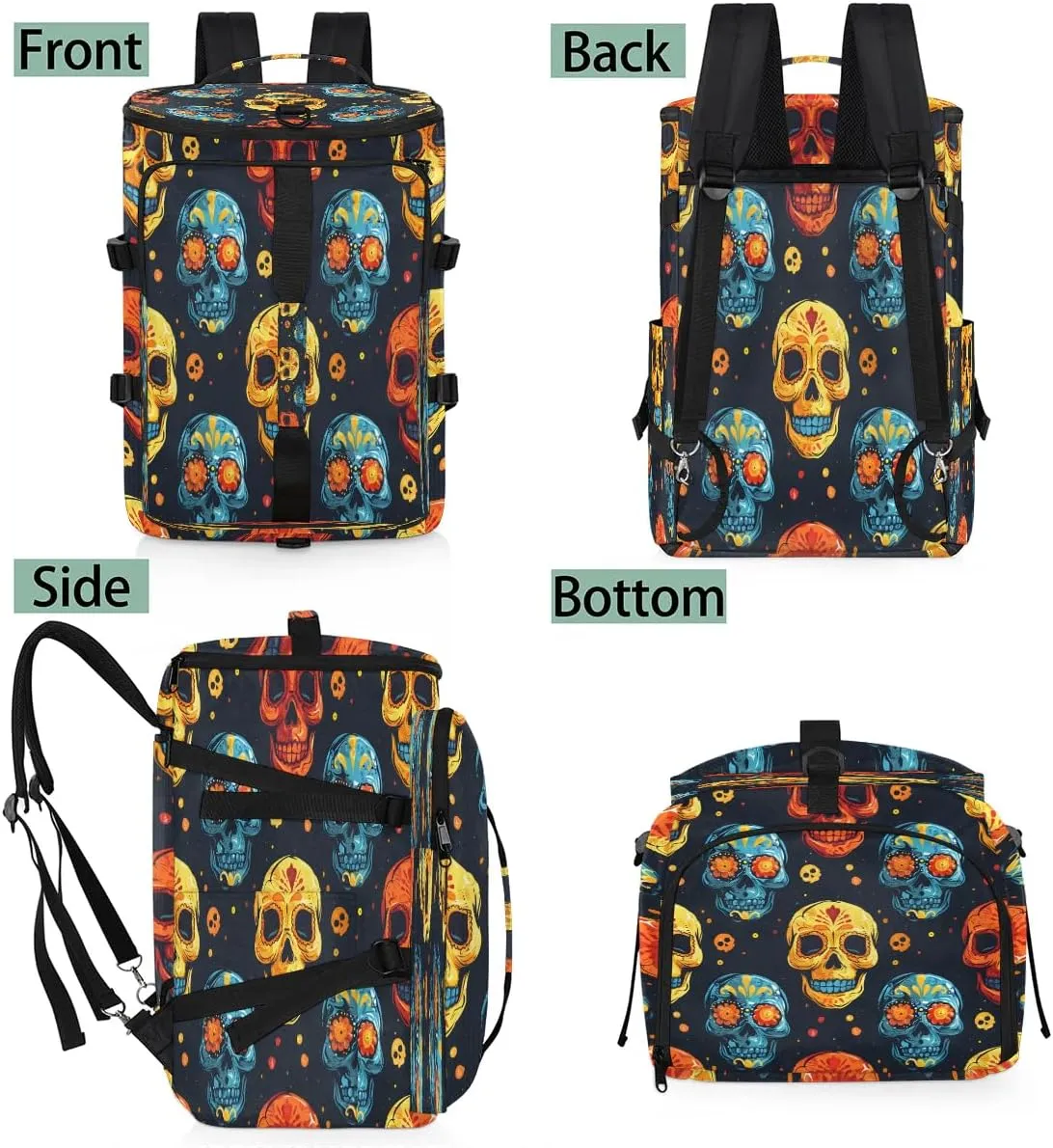 Large Carry on Backpack for Women Men Multi-function Gym Duffle Bag Cute Skulls Backpack Polyester Waterproof Duffel Bags