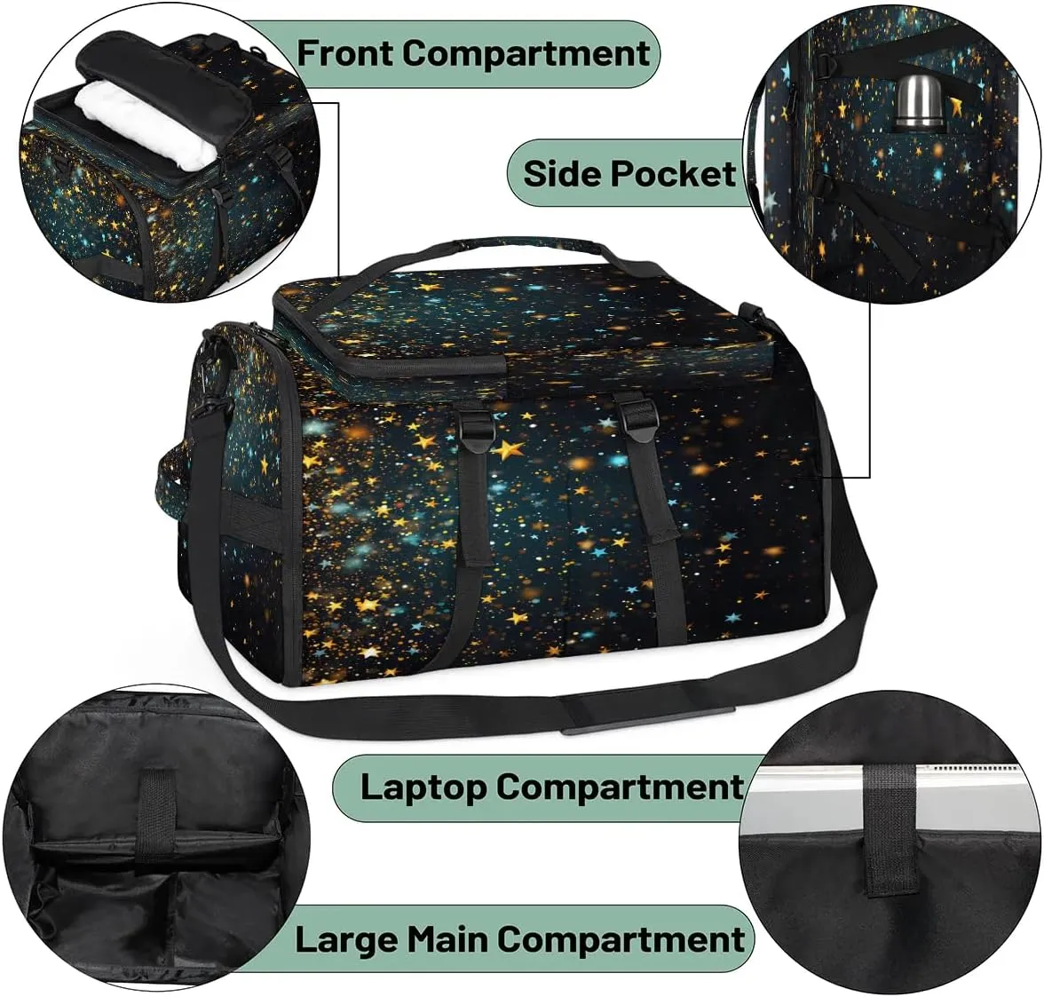 Large Carry on Backpack for Women Men Multi-function Gym Duffle Bag Galaxy Star Backpack Polyester Waterproof Duffel Bags