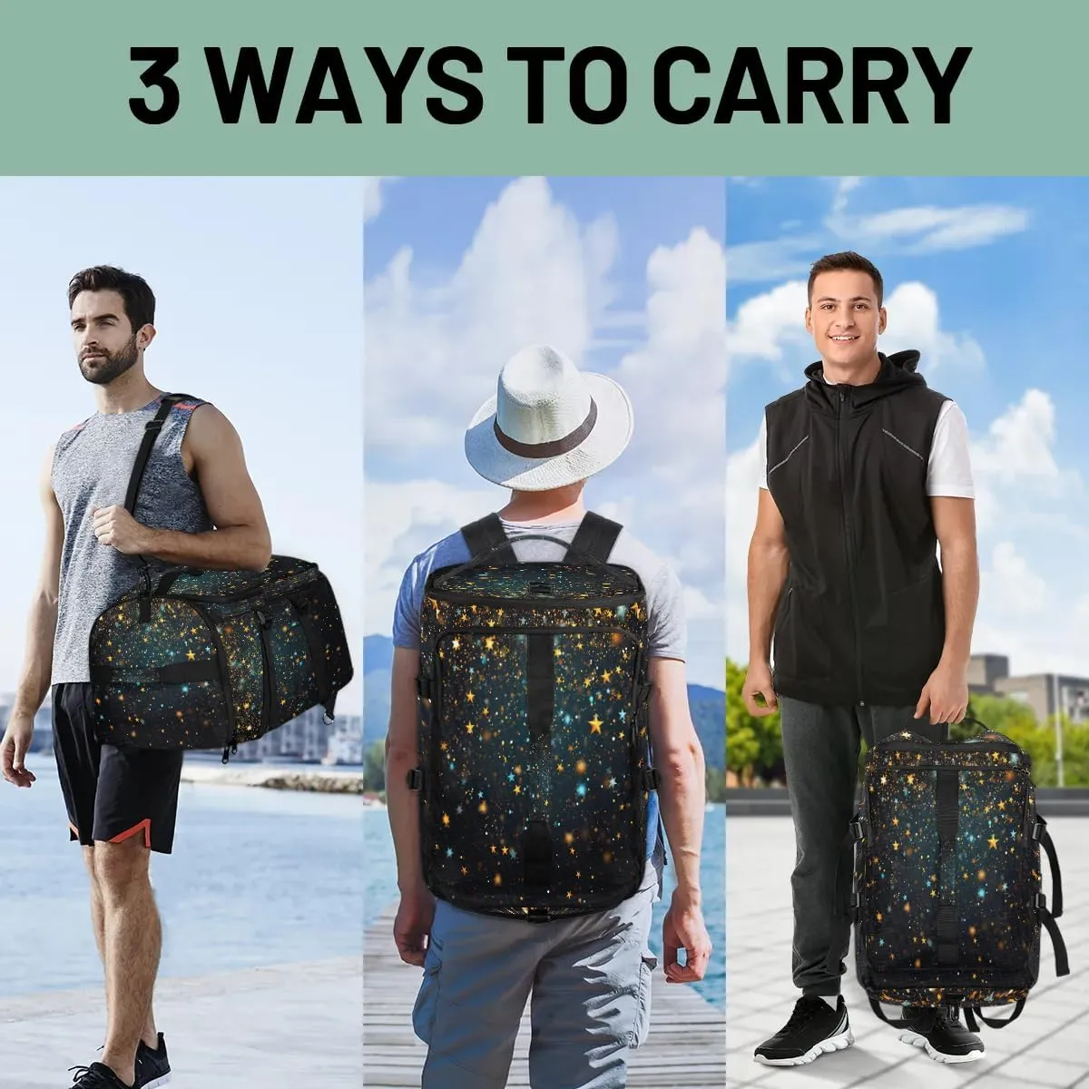 Large Carry on Backpack for Women Men Multi-function Gym Duffle Bag Galaxy Star Backpack Polyester Waterproof Duffel Bags