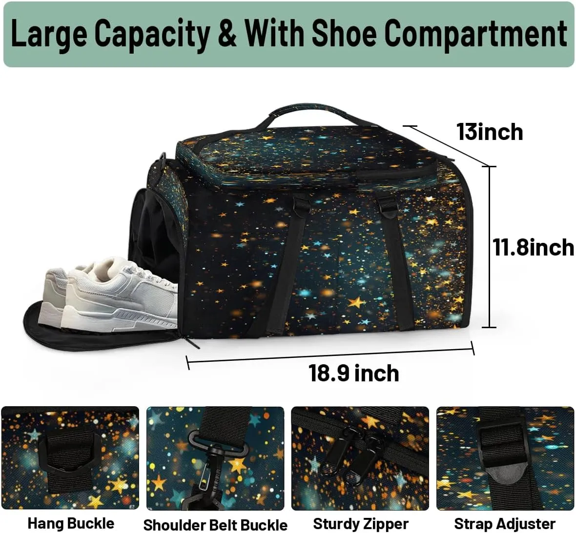 Large Carry on Backpack for Women Men Multi-function Gym Duffle Bag Galaxy Star Backpack Polyester Waterproof Duffel Bags