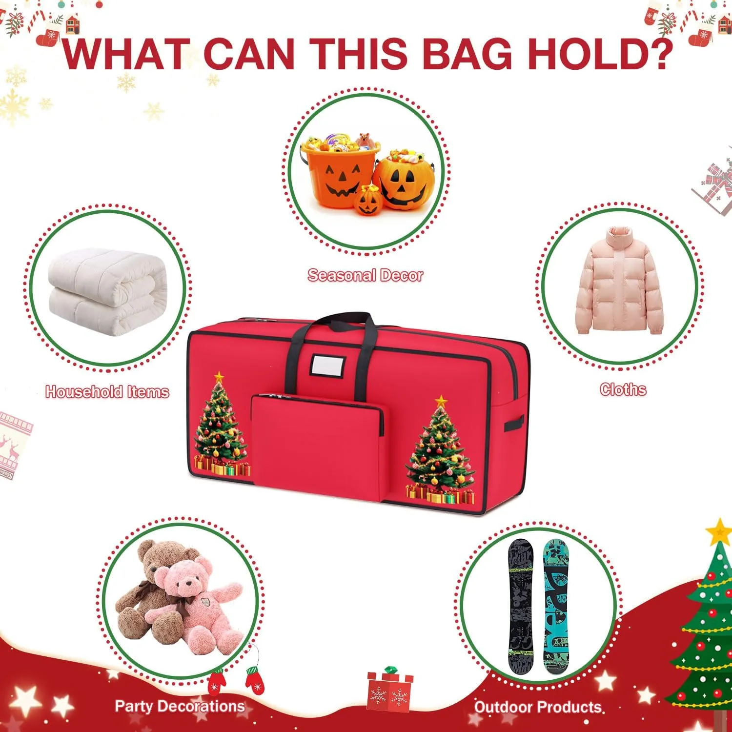 Large Christmas Tree Storage Bag - 9 FT Artificial Xmas Tree Container - 600D Oxford Waterproof Holiday Ornament Box With Handles