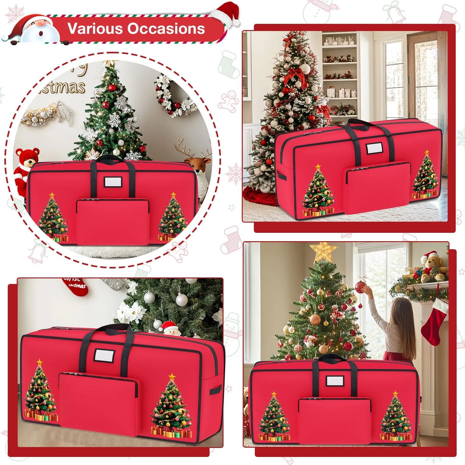 Large Christmas Tree Storage Bag - 9 FT Artificial Xmas Tree Container - 600D Oxford Waterproof Holiday Ornament Box With Handles