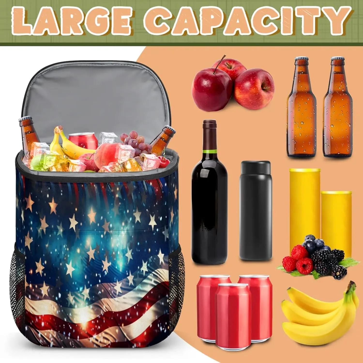 Large Insulated Cooler Backpack, Leak Proof Backpack 30 Cans, Cooler Bag for 12h Hot/Cold Retention