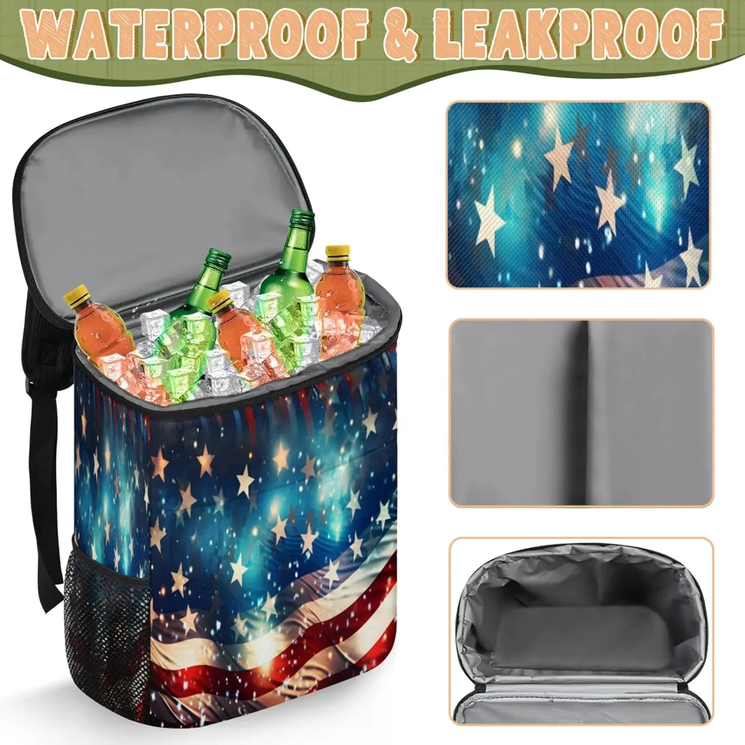 Large Insulated Cooler Backpack, Leak Proof Backpack 30 Cans, Cooler Bag for 12h Hot/Cold Retention